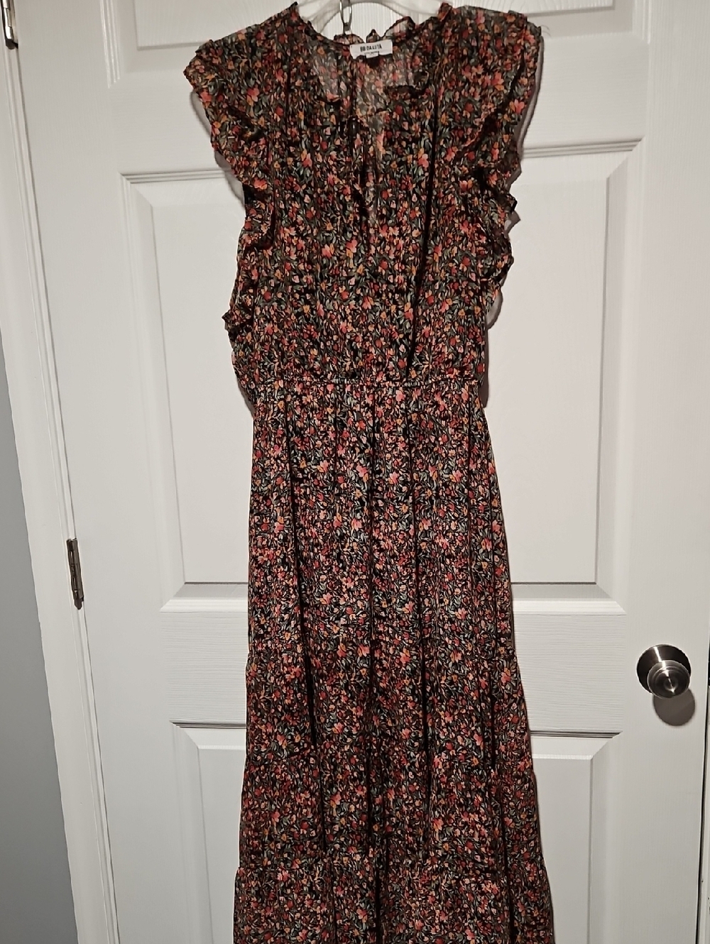 Steve Madden Black Floral Maxi Dress with Pink and Green Accents